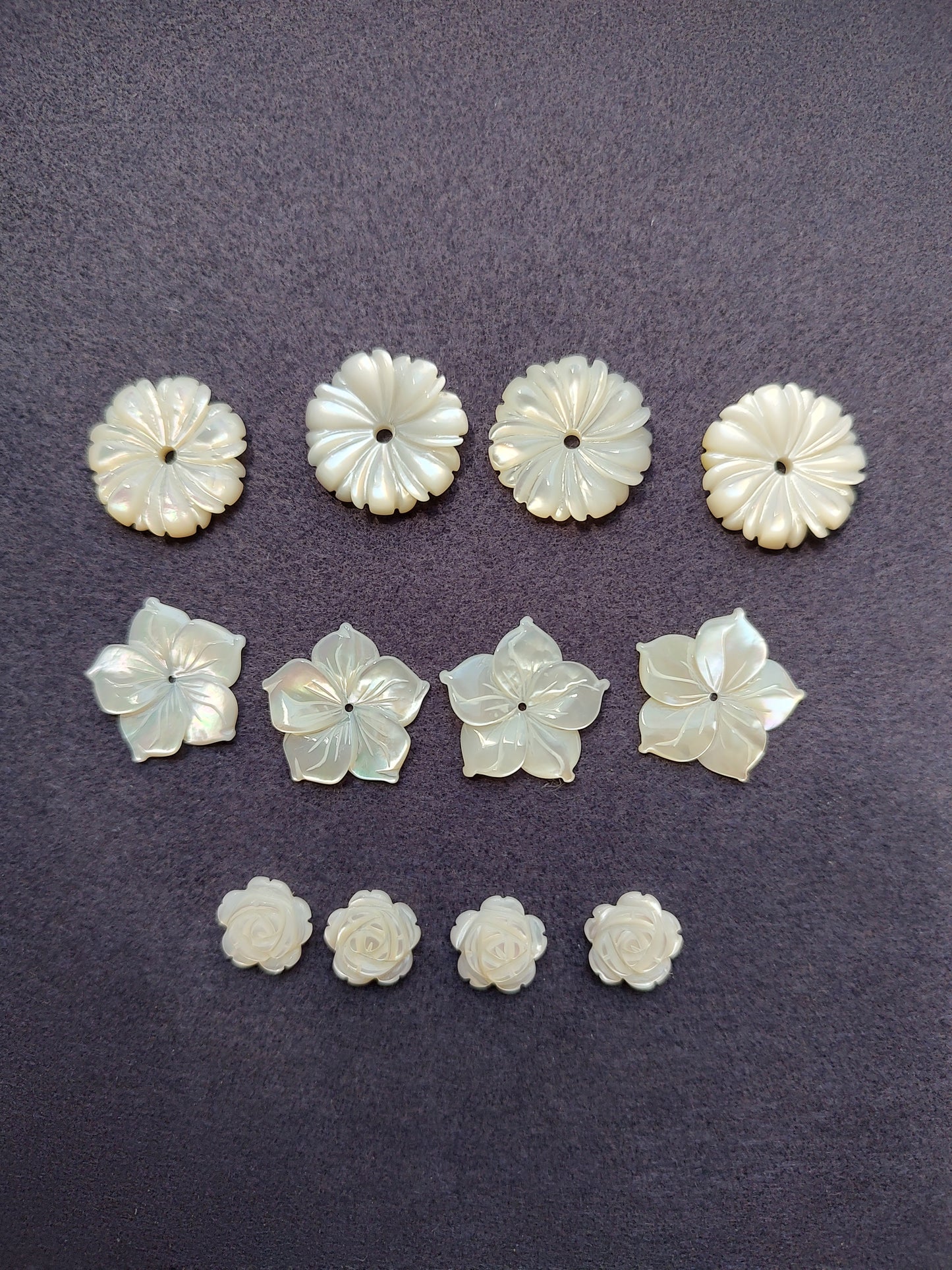 White Mother of Pearl Carved Flower Parcel (multiple sizes)