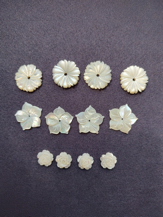 White Mother of Pearl Carved Flower Parcel (multiple sizes)