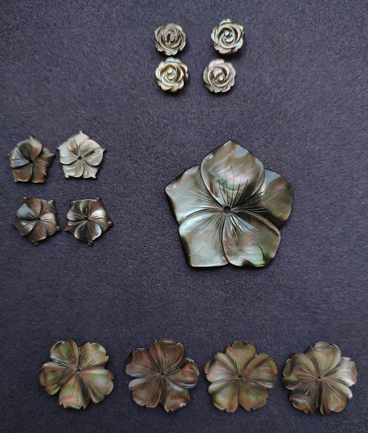 Black Mother of Pearl Carved Flower Parcel (multiple sizes)