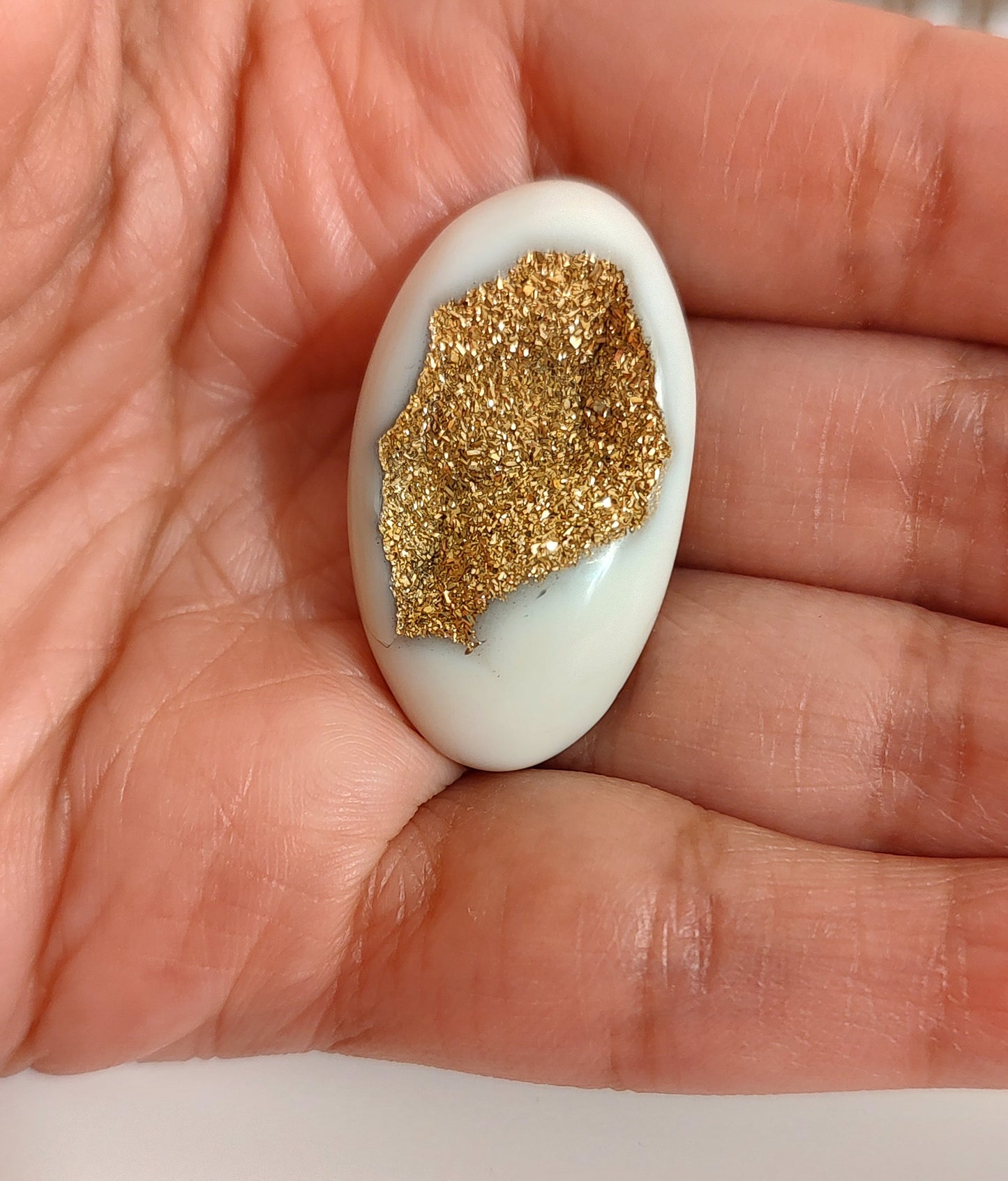 Oval Druzy White Agate with 18KT Gold Vapor Finish Cabochon