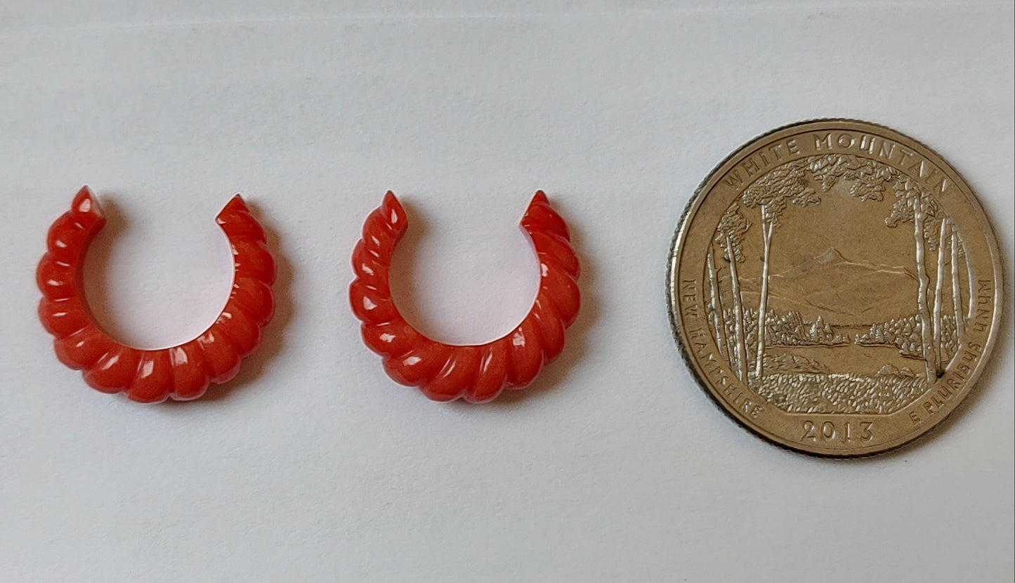 Vintage Coral Carved Hoops with Coin for Sizing Purposes